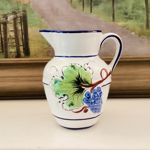 Majolica Grapevine Pitcher Country Farmhouse Decor RC Cal Hand Painted Portugal - Picture 2 of 12